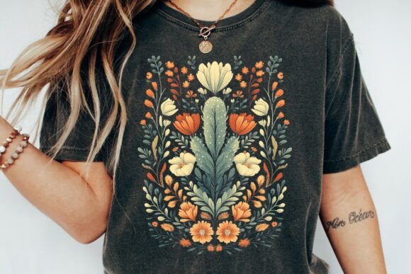 Cactus Floral Folk Art Design Png: Infuse Authentic Desert Charm