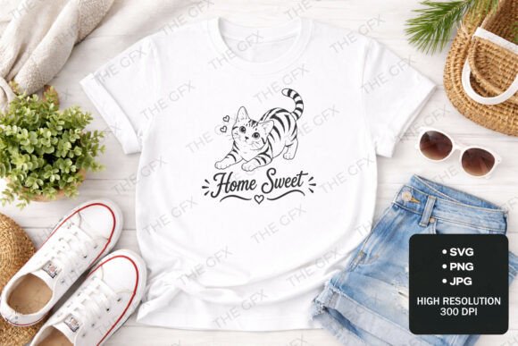 Charming Feline Art: The 'Home Sweet Cat' Design