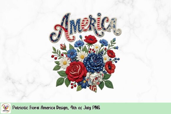 Patriotic Floral America Design: A Festive PNG for 4th of July